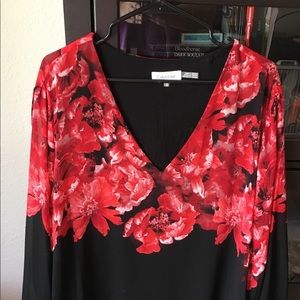 Calvin Klein 3X Long-Sleeved Blouse Red/Black